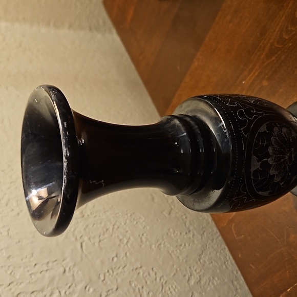 VTG Black Onyx Floral Etched Castlecore Outdoor Patio Vase - Picture 8 of 10